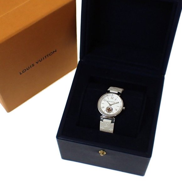 Auth LOUIS VUITTON Tambour Moonstar Quartz Watch Rubber Band White - Picture 1 of 13